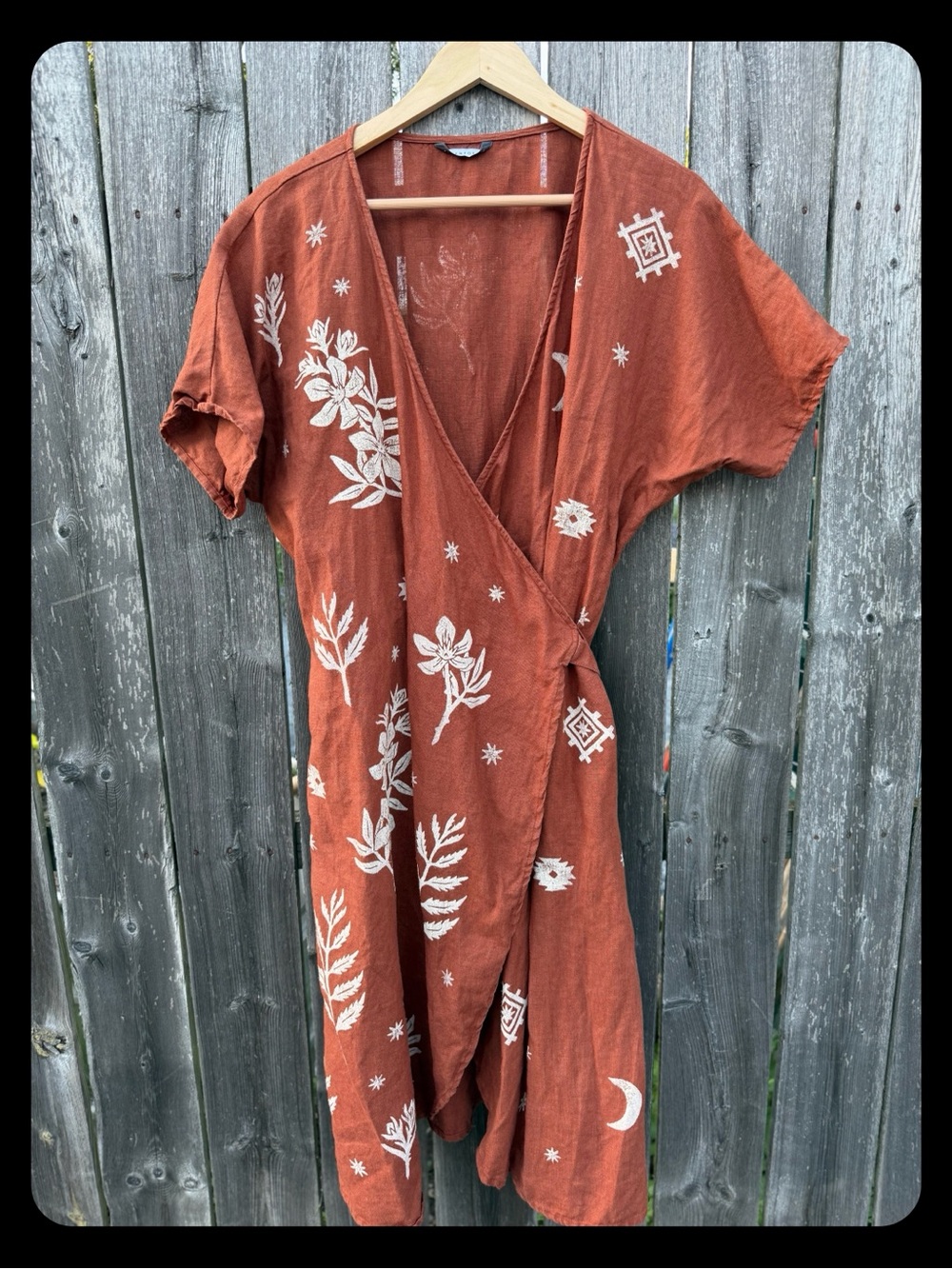 Rust Floral Print Wrap Midi Dress